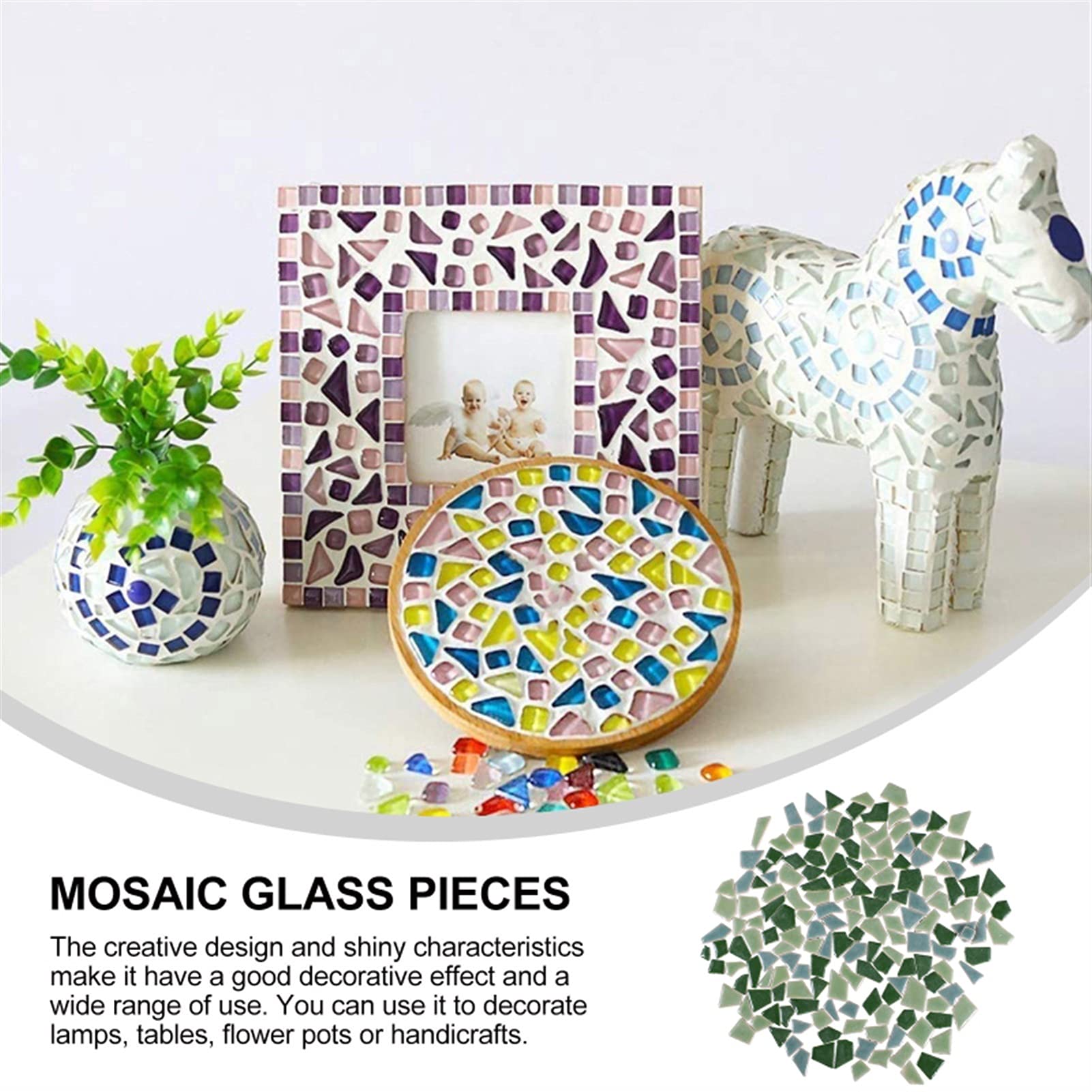 Mosaico de Vidrio 200 g de Piedras de Mosaico Irregulares delicadas Azulejos acristalados Bonitos Bricolaje Azulejos de Mosaico (Color : Green, Mosaic Tile Size : 0.5X2CM)