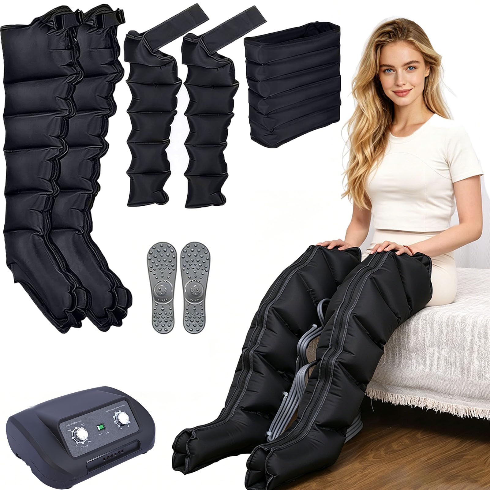 SULQING Leg Compression Machine for Pain Relief and Circulation Support, Pressotherapy and Lymphatic Drainage Compression Boots, Customisable 0-240 mmHg Pressure and 0-30 Minute Timer