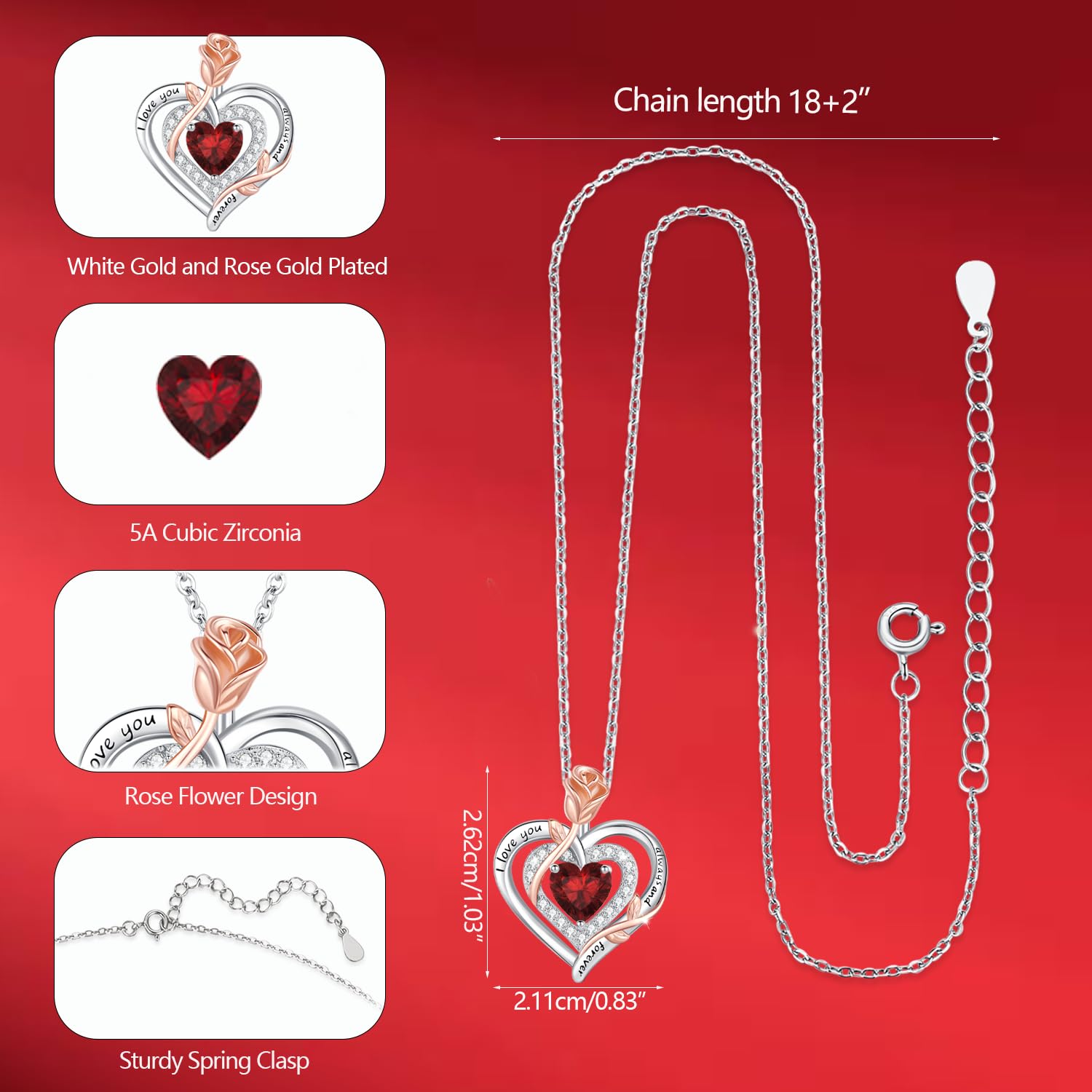 LAVUMO Collier Femme Argent Double Coeur Rose Pendentif Bijoux Cadeau
