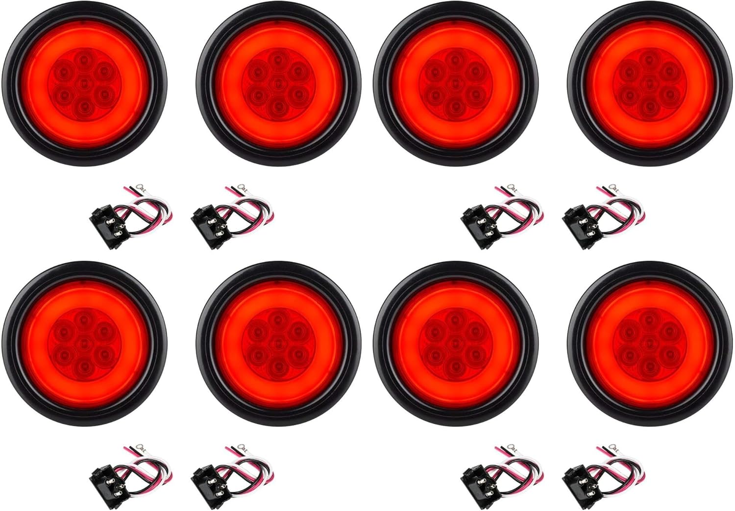 Lumitronics RV HALO LED 4 Inch Sealed Round Stop/Turn/Tail Lights (Red Pair) (Pack of 4)