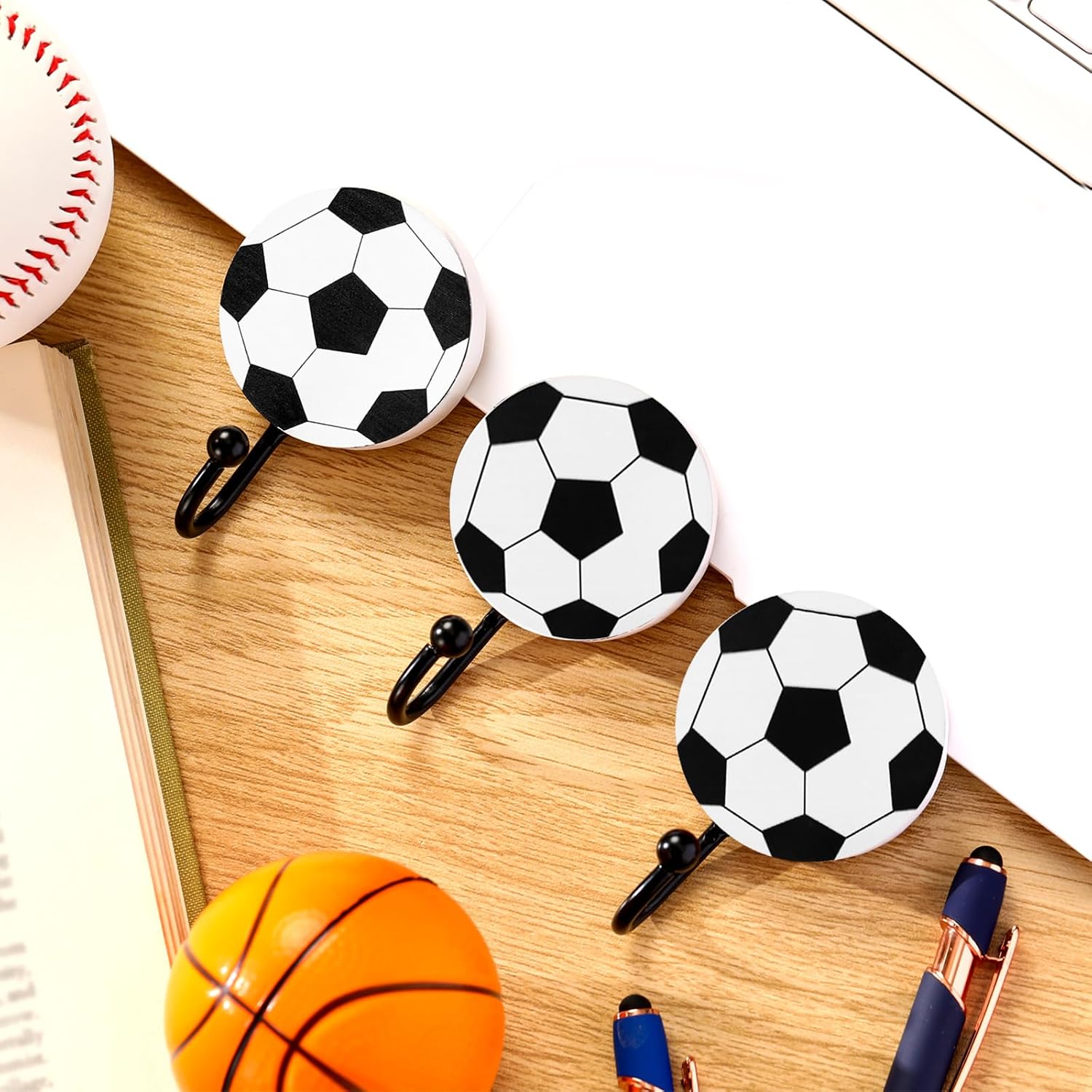 Marsui 4 Pcs Soccer Wall Hooks 2 Inch Metal Towel Hooks Sports Room image 4