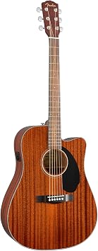 Fender CD-60SCE Solid Top Dreadnought Acoustic-Electric Guitar - All Mahogany Bundle with Gig Bag, Instrument Cable, Tuner, Strap, Strings, Picks, Polishing Cloth and Austin Bazaar Instructional DVD