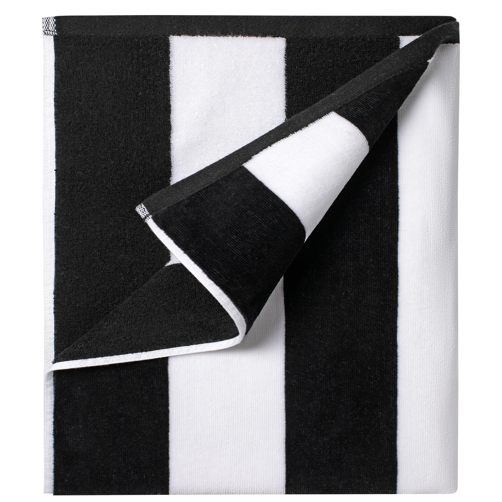 Serviette de plage surdimensionnée en coton – 89,9 x 178,8 cm – Grande serviette de piscine à rayures douce (noir)