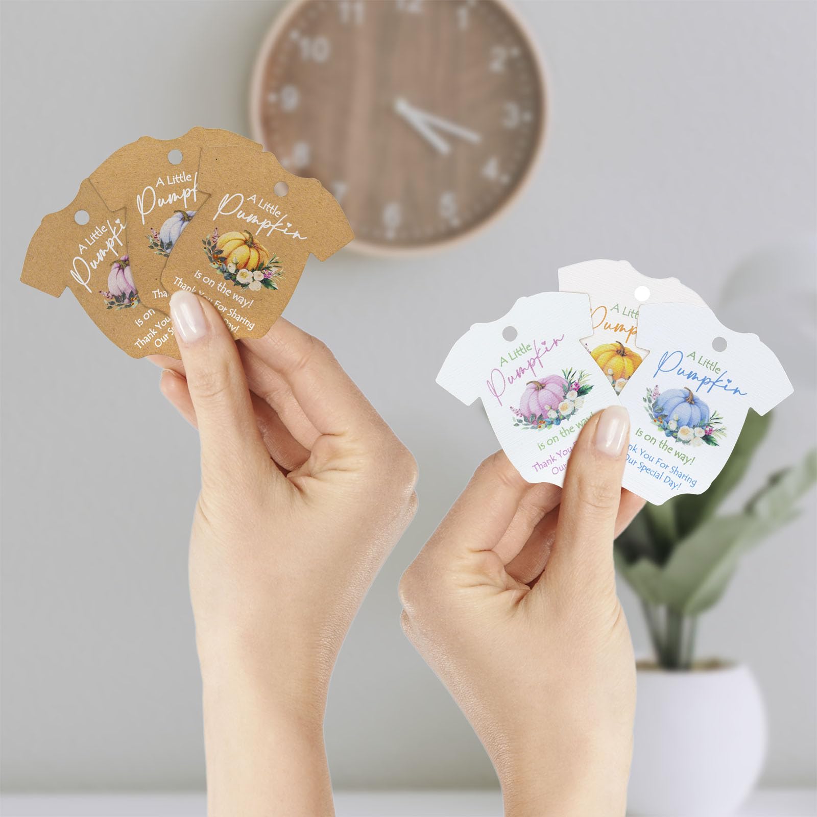 Summer-Ray 50pcs A Little Pumpkin is on the Way Baby Shower Thank You for Sharing Our Special Day Gift Tags (White Card with Blue Pumpkin) - Image 3