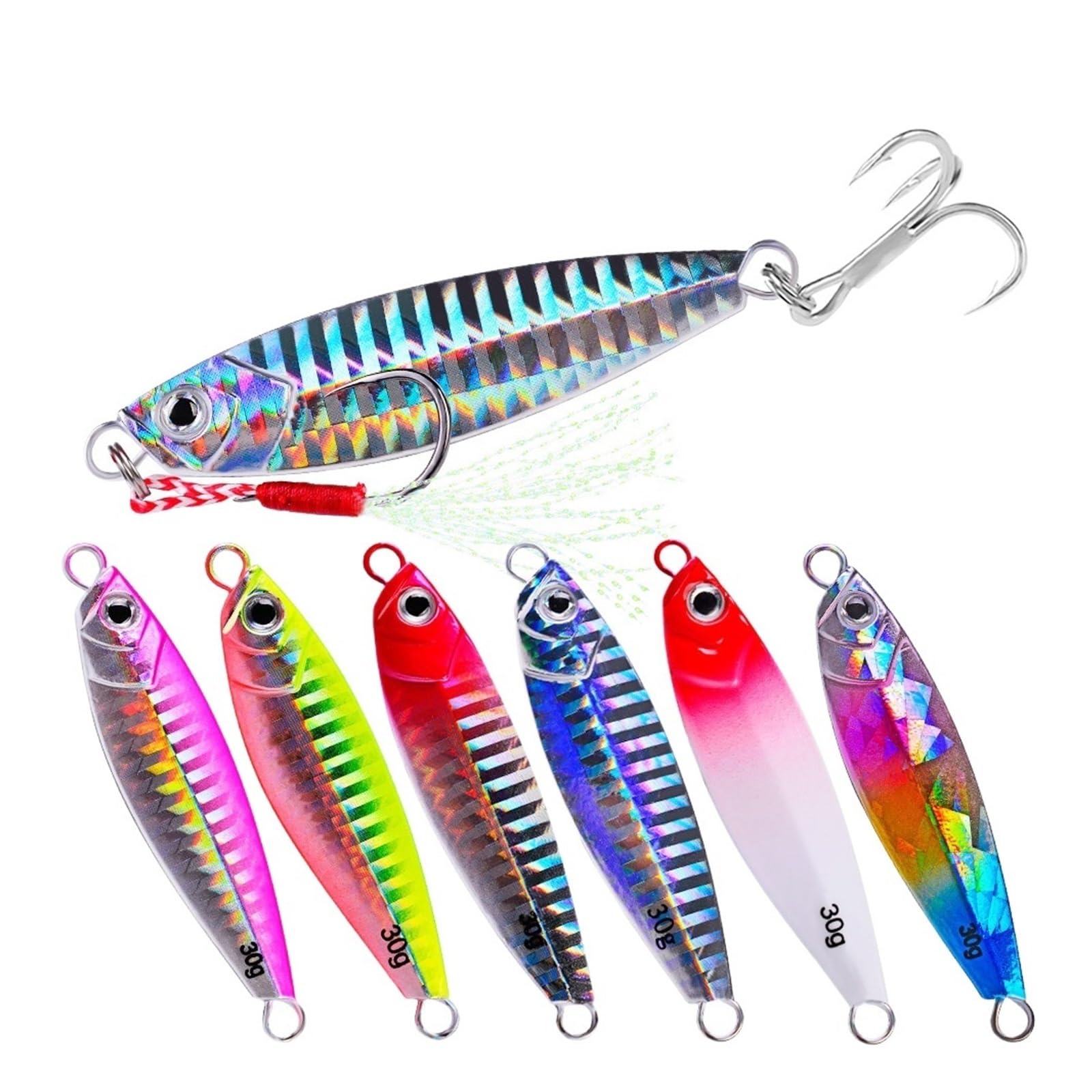Przynęty wędkarskie, 3D Eyes Miękka przynęta wędka 6 szt. Metal Jig przynęta wędkarska twarda Isca sztuczna bionika przynęta waga 7-30g powolna łódź morska tonące przynęty dla Whopper Pike Fish(6 Pcs