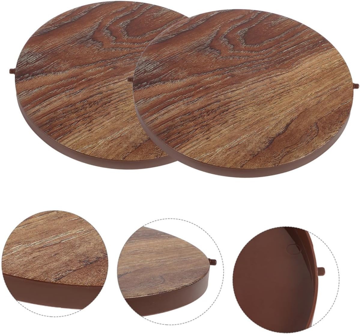 TIDTALEO 2pcs Trash Can Lids Plastic with Wood Grain Design, Waste Bin Cover Replacement, Sanitation Trash Can Protector for Kitchen and Home Use