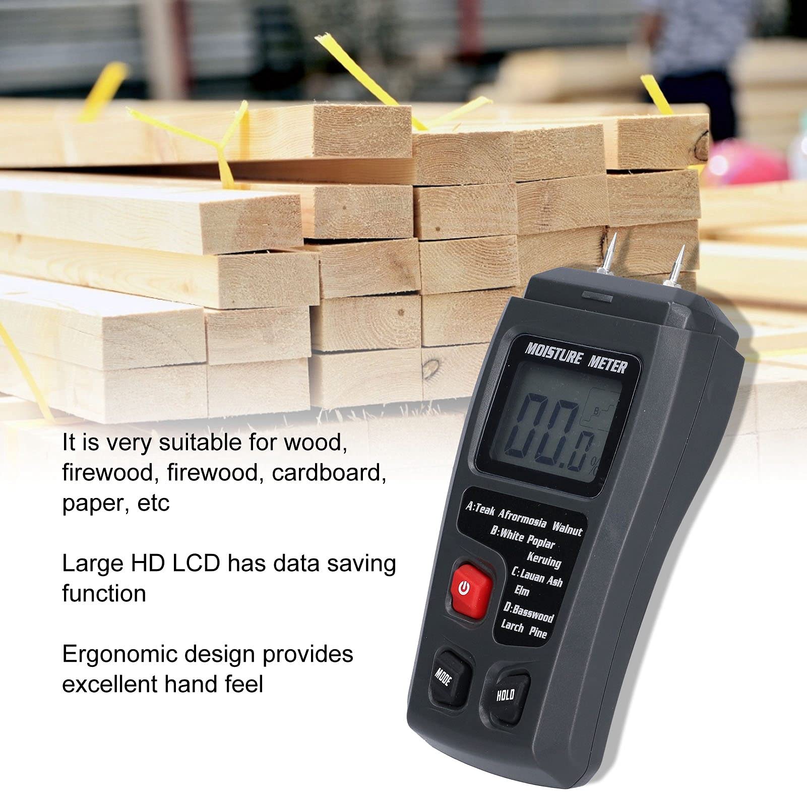 Respicefinem Wood Meter Accurate Measurement Digital Hydrometer Hd Lcd Suitable 0-99.9% RH Range ±0.5% Accuracy 4 Wood Group Modes 9V Battery Black For Woodworking Enthusiasts