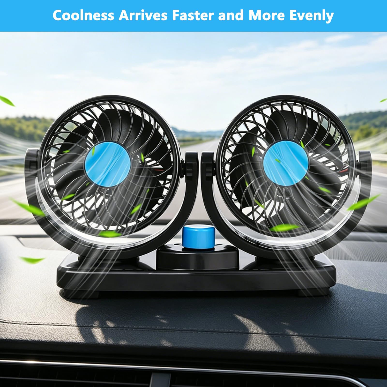 Ventiladores para Coche, Car Fans de Cabeza Doble 12V, 2 Velocidades, Rotación 360°, Ventilador Eléctrico 4" Silencioso para Camiones, Barcos, SUV, RV - Enfriamiento para el Verano