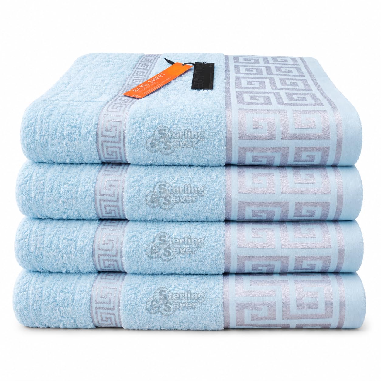 Sterling Saver Greek Key Border Bath Towel for Bathroom Spa Gym & Hotels | Extra Large 100% Cotton & Highly Absorbent Quick Dry Bath Towels for Daily Use | Soft Fluffy Towel for Sensitive Skin