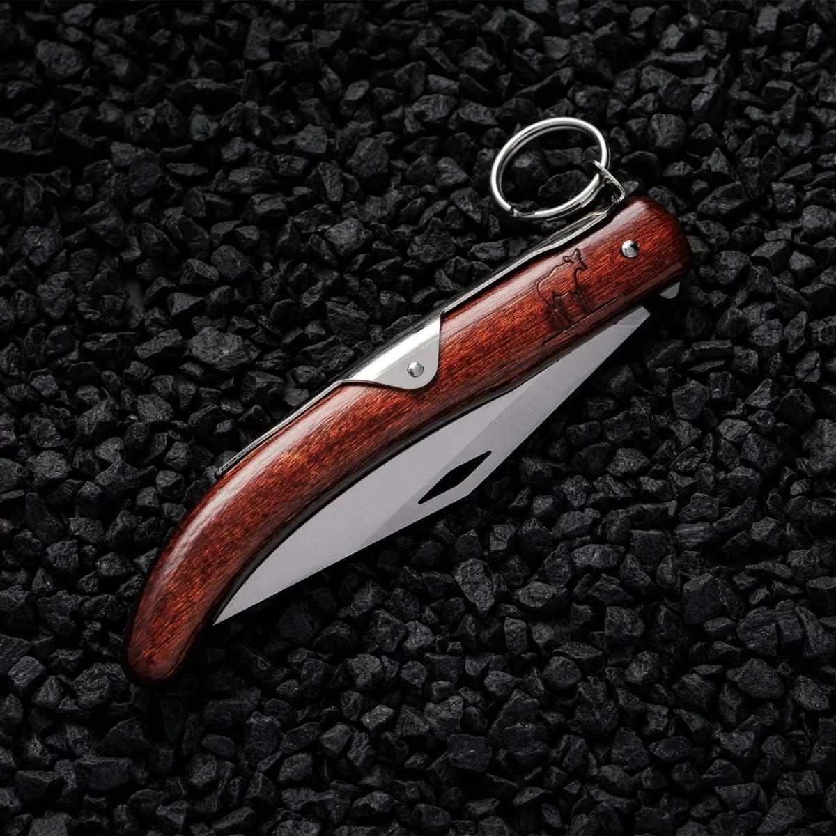 Okapi Lock 907E Folding Knife | Stainless Steel Blade | Lockback Pocket Knife with Wood Handle and Locking Ring