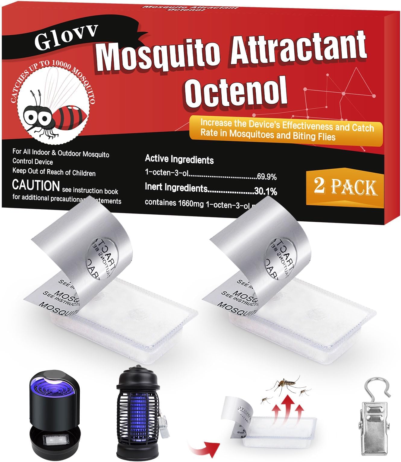 2 Lures Mosquito Attractant Bait Refill, Octenol Mosquito Lure Biting Cartridge for Bug Zapper & Fly Traps, Compatible with All Flying Insect Mosquitoes Trap
