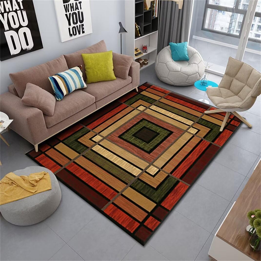 Tapis salon grande taille style rétro lavable rouge pour éliminer la poussière