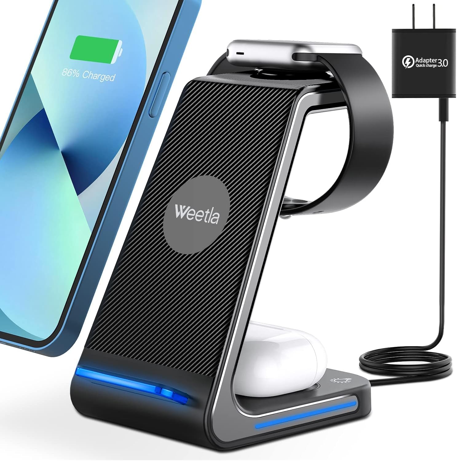 Wireless Charger, Weetla Wireless Charging Station, 3 in 1Wireless Charging Stand for iPhone/iWatch/Airpods,iPhone 13,12,11 (Mini,Pro, Pro Max)/XS/XR/X/8,iWatch 7/6/SE/5/4/3/2,Airpods 2/3/pro : Cell Phones & Accessories