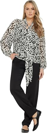 Long Tall Sally LTS Tall Spot Print Tie Neck Blouse White