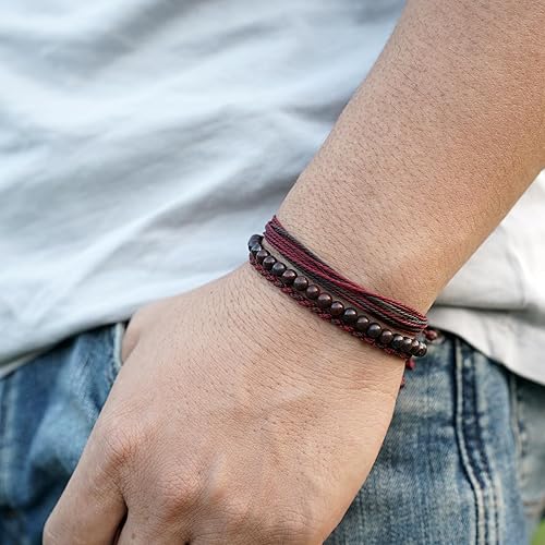 Miniatura 107 de Handmade Natural Stone Beaded Healing Bracelet Gift for Men Adjustable Rope String Bracelet