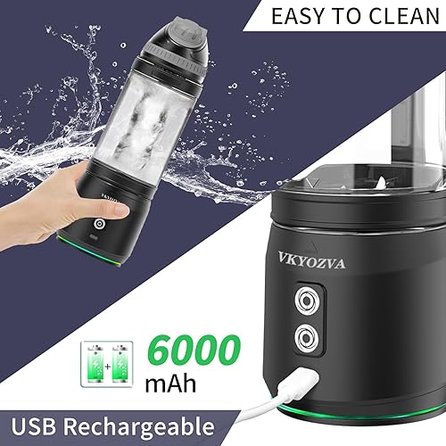 Miniatura 5 de Licuadora portátil inalámbrica de 24 onzas, 300 W, licuadora individual pequeña para batidos y licuados de frutas, recargable por USB-C de 6000 mAh,