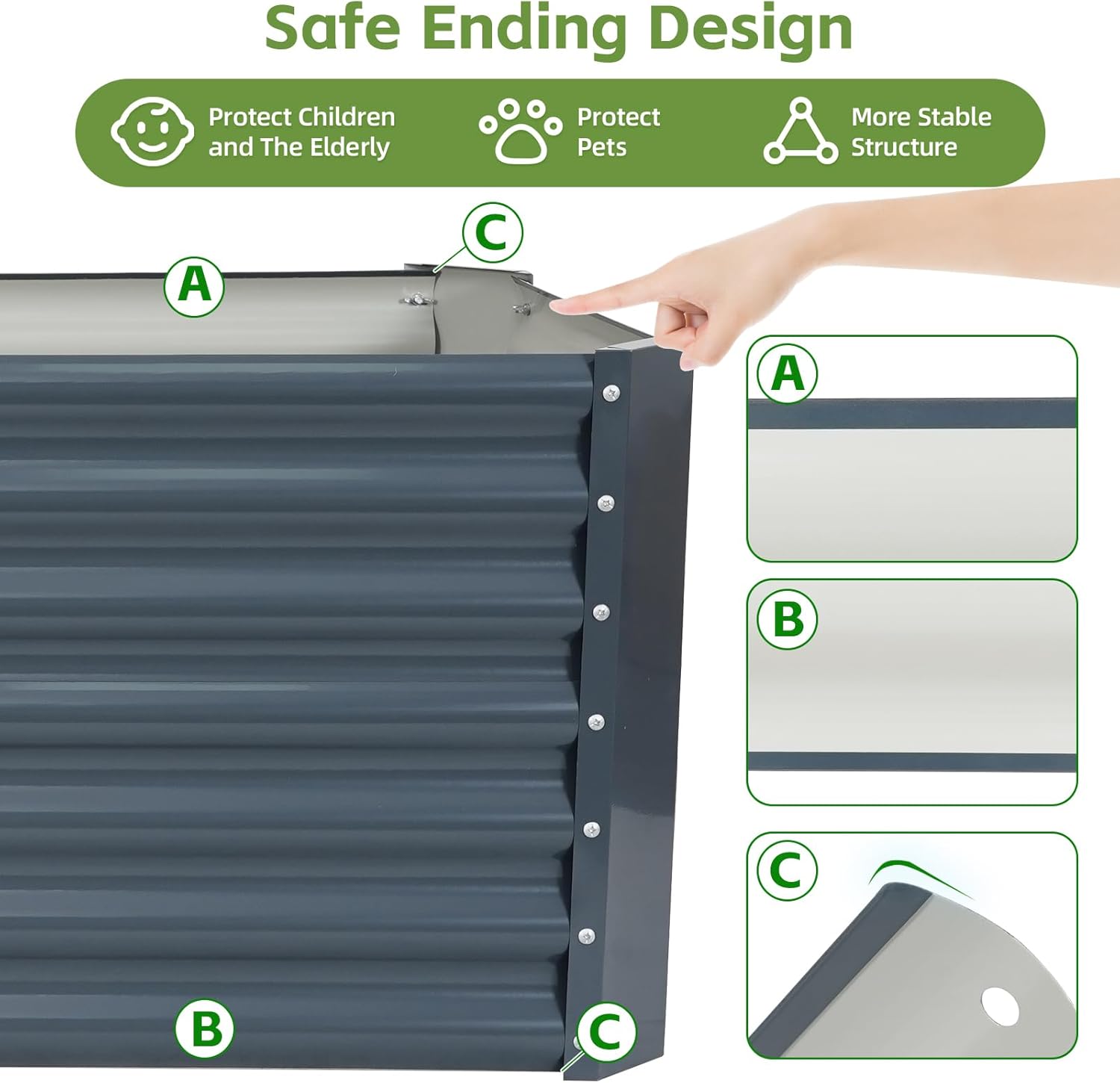 4x2x1.86ft Raised Garden Bed - Galvanized Deep Root Planter Boxes Outdoor with Wing Nuts and Safety Edges for Gardening Vegetables, Flowers, Herbs, Succulents - Gray