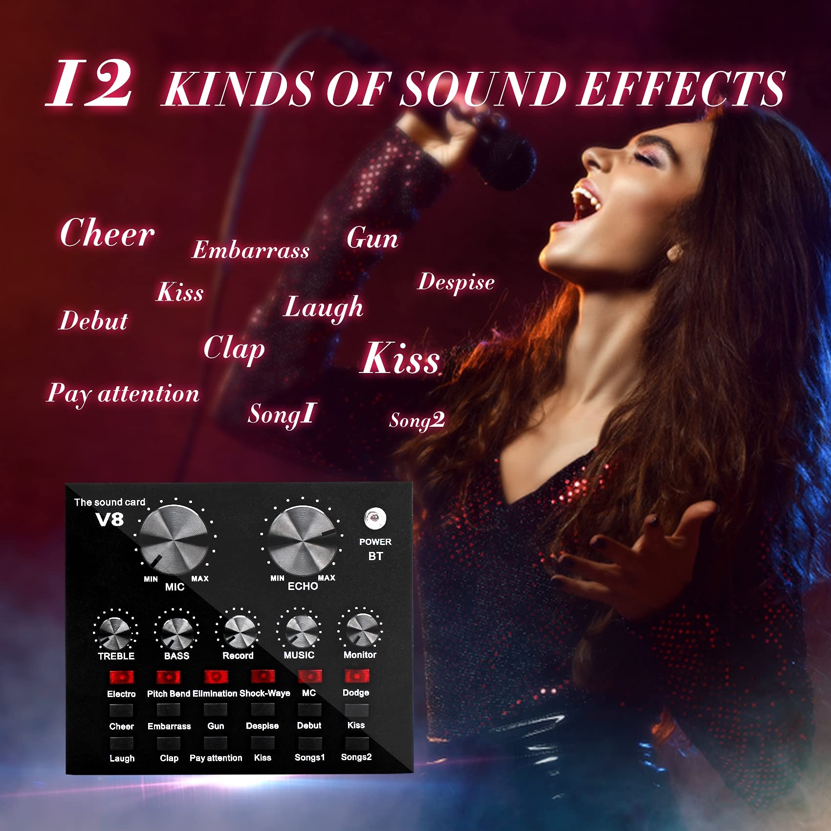 Kit microfono a condensatore regolabile professionale, pacchetto microfono a condensatore con scheda audio dal vivo, pacchetto microfono karaoke, microfono per registrazione in studio al computer