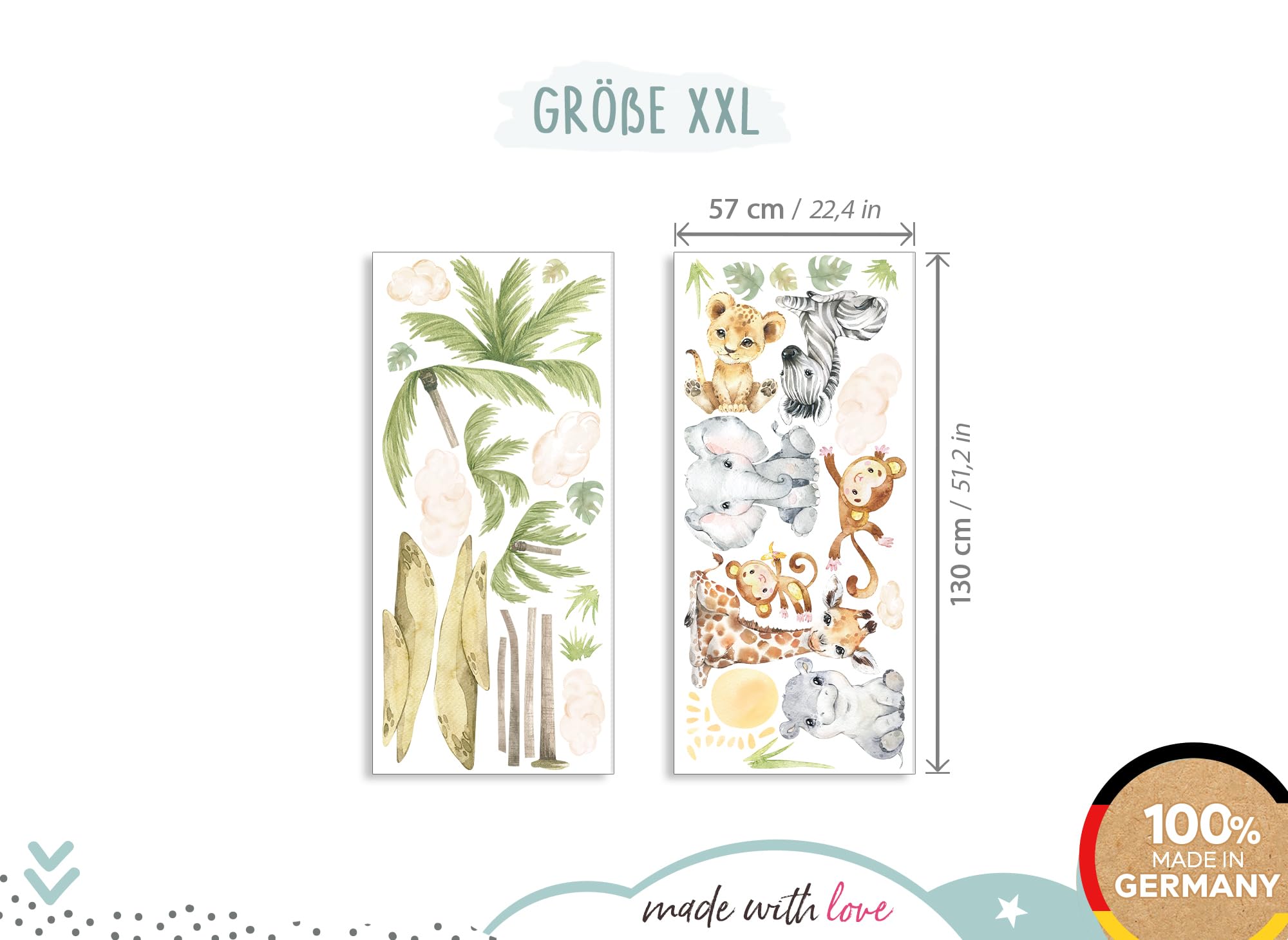 Little Deco XXL Wandsticker Baby Safari Tiere Wandtattoo Set Kinderzimmer Wandaufkleber Löwe Giraffe Elefant Babyzimmer Wanddeko DL5114-05