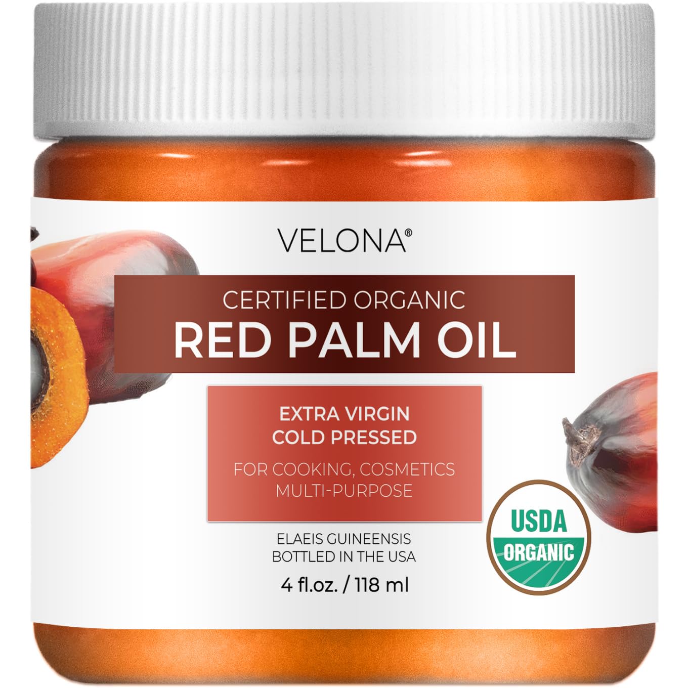 velona USDA Certified Organic Red Palm Oil 64 Fl Oz | Food and Cosmetic Grade | in jar | Extra Virgin, Cold Pressed | Skin, Face, Body, Hair Care | Use Today - Enjoy Results