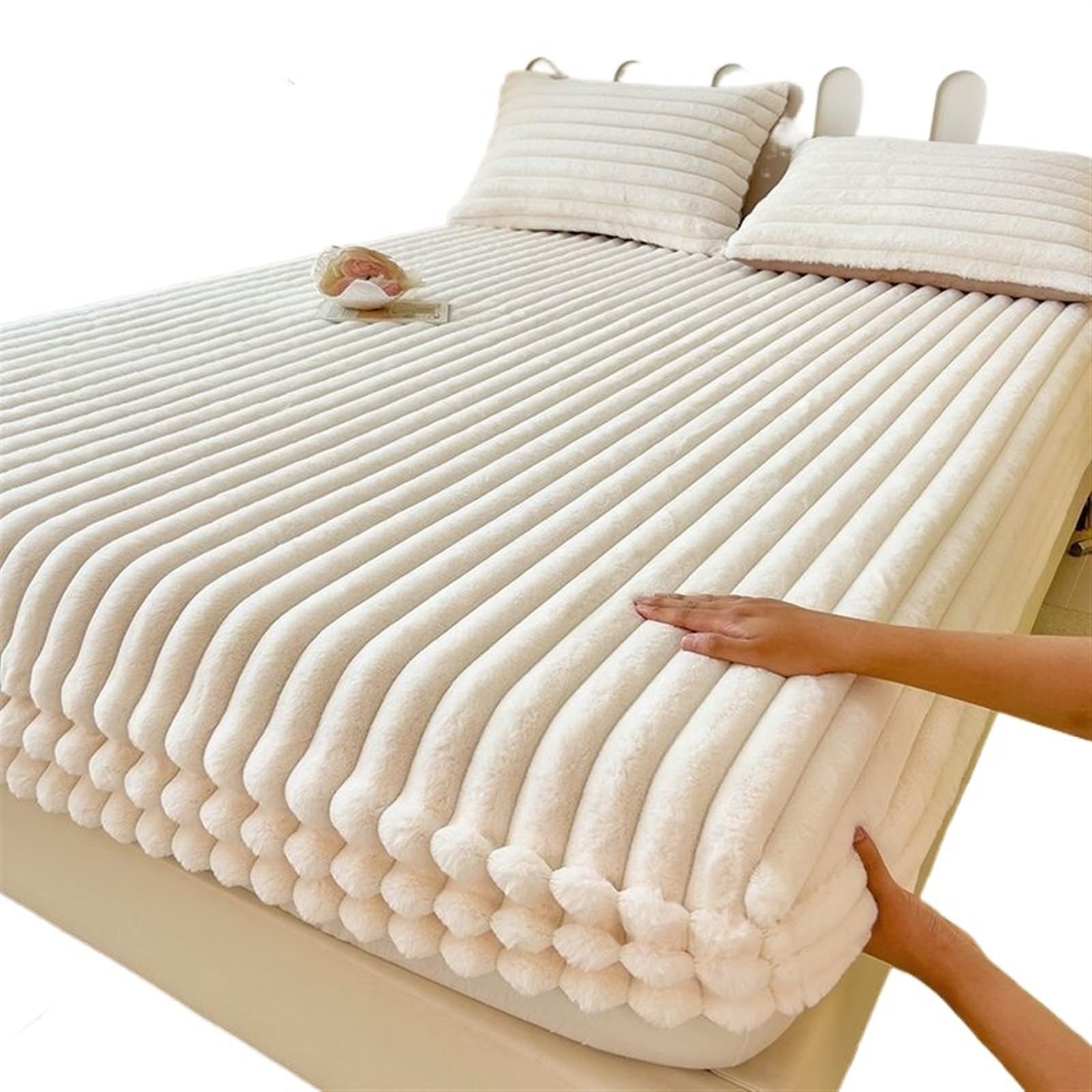 Flauschiges, elastisches Spannbettlaken aus Plüsch, Matratzenschonerbezug, warmes Winter-Korallenfleece, luxuriöses Doppelbett-Bettlaken Bedding Spannbettlaken(Color-1,90x200x30cm 1pc)