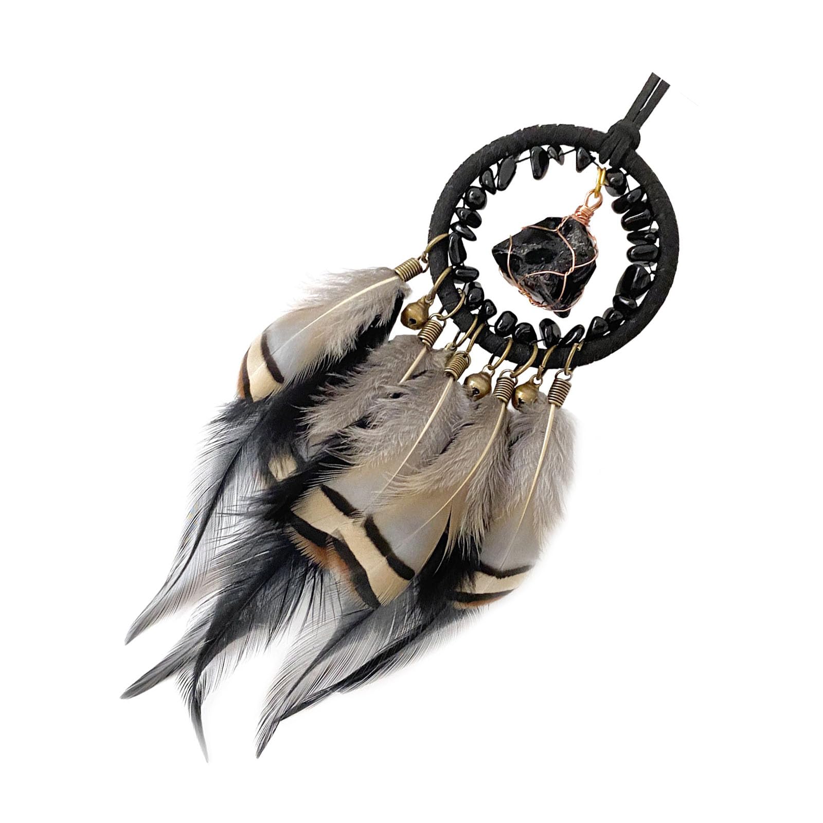 Ethnic Natural Stone Bells Dreamcatchers Wall Art Feathered Tassels Wall Hanging Ornament Car Hangers Decors Ethnic Art Craft
