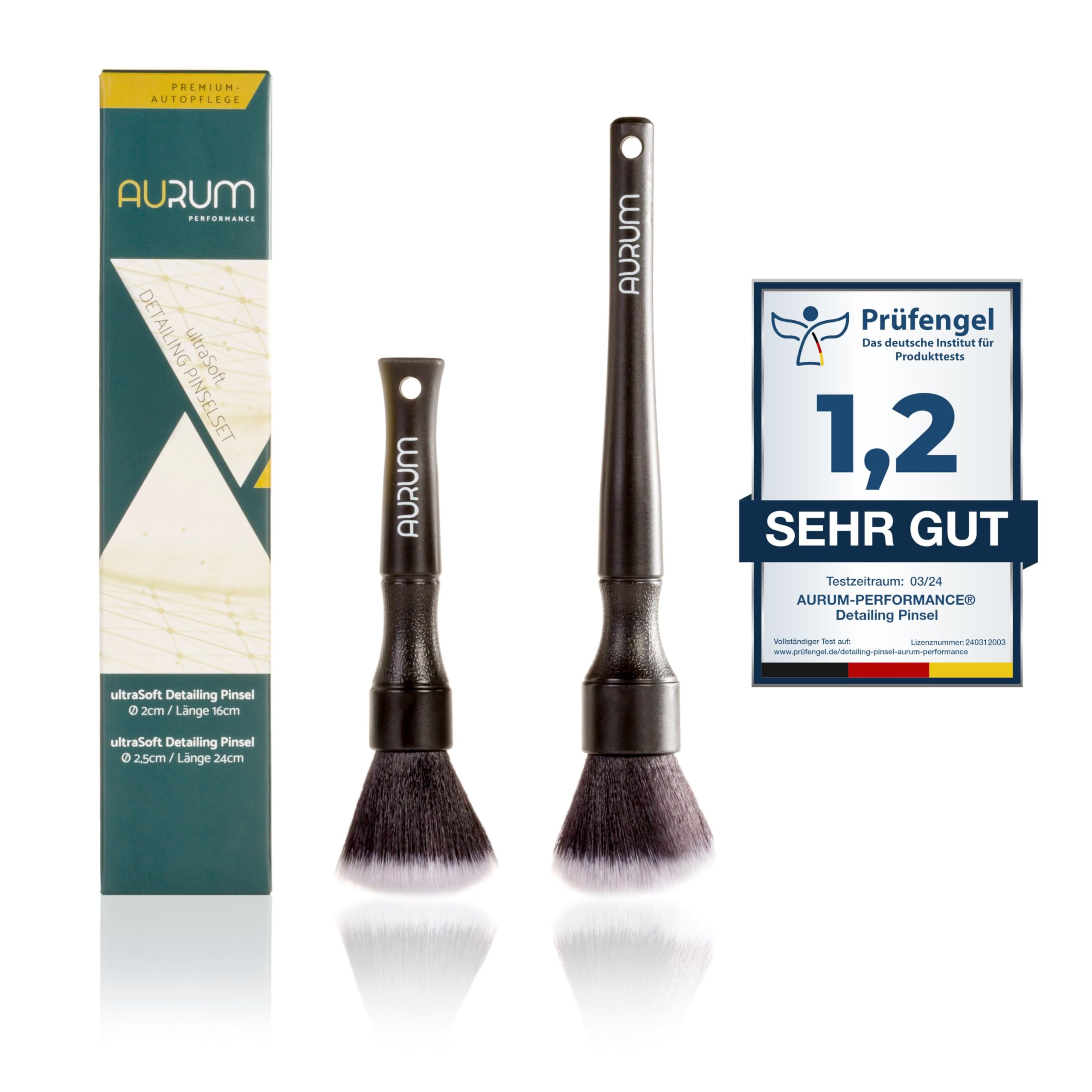 Aurum-Performance® Detailing Pinsel Auto 2er Set ultraweich - KFZ Reinigungspinsel zur professionellen Autopflege Innen & Außen - Car Detail Brush, Innenraum Reinigung, PKW Waschpinsel Ultrasoft