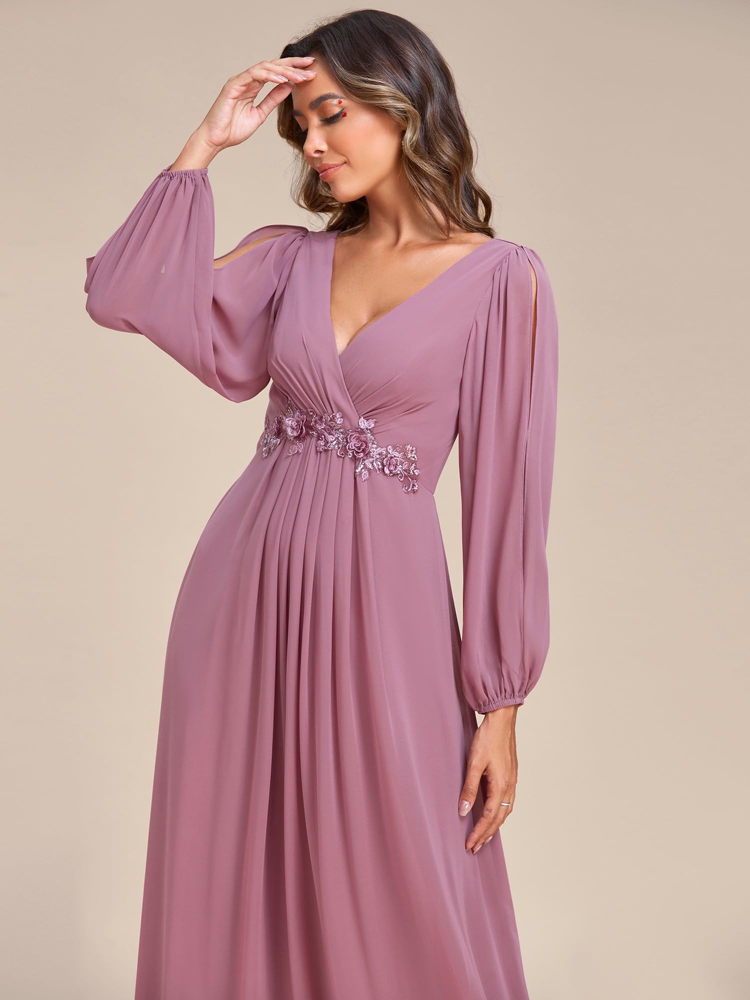Ever-Pretty Vestito da Cerimonia Elegante Linea ad A Scollo a V A Abiti da Sera 00461 Orchidea 38