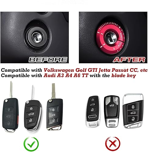 Miniatura 10 de Xotic Tech - Cubierta decorativa de anillo de encendido para motor compatible con Volkswagen Golf GTI Jetta Passat CC, etc o Audi A3 A4 A6 TT con