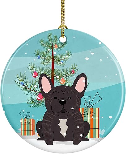 Caroline's Treasures Adorno de cerámica para árbol de Navidad, diseño de bulldog francés, decoración colgante para el hogar, Navidad, fiestas,