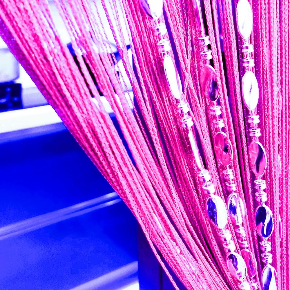 ave split, Decorative String Curtain, 100 x 200 cm, Wall Window Curtain with Beaded Ribbons, Room Divider, Door Divider Curtain for Wedding, Cafe Shop Window Decoration (Rose Red 25)