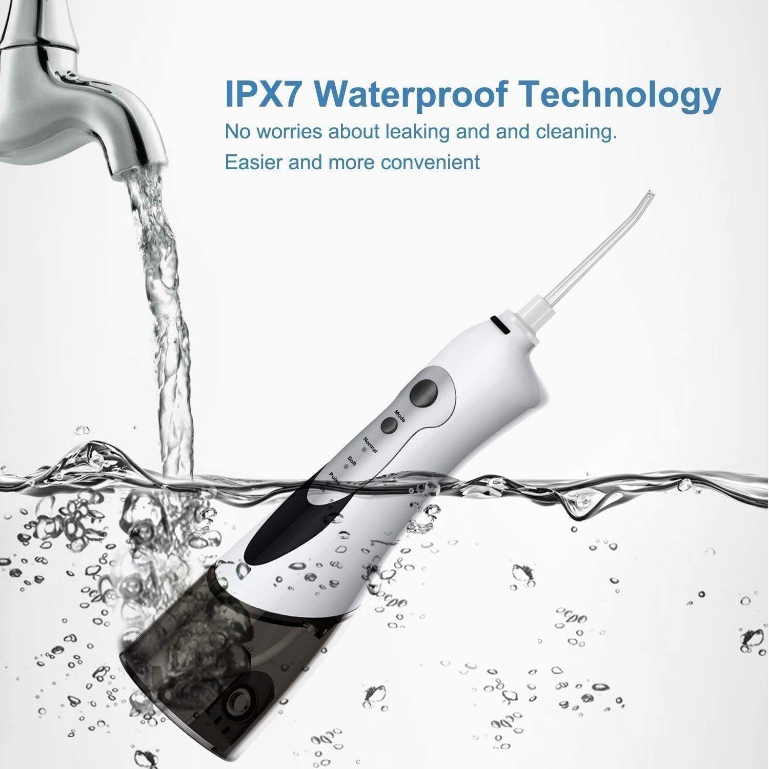 Irrigator orale dentali del flosser ml del flosser ML, 3 modalità e 4 punte del jet, IPX7 impermeabile con borsa da viaggio, detergente per i denti impermeabili ricaricabili per la casa e il via