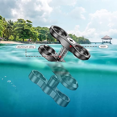 Miniatura 5 de Seafrogs - Brazo de cámara de buceo subacuático de 1 pulgada, abrazadera de bola submarina estándar negra para sistema de luz de fotografía