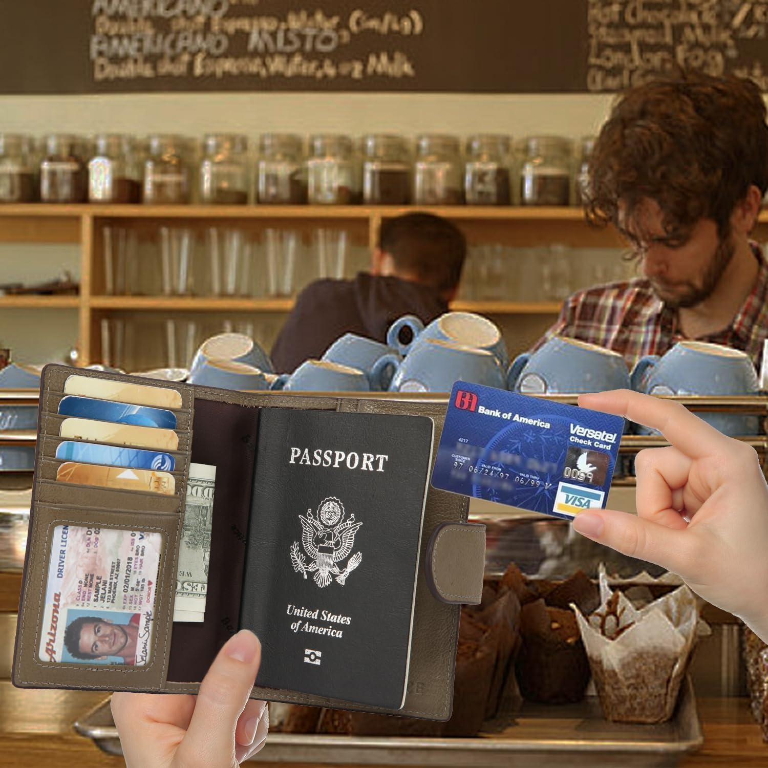 Banuce Top Grains Leather Passport Holder for Travel with Clear ID Window image 4