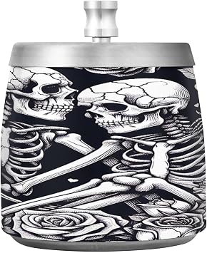 Skeletons Roses Black Ashtray with Lids Smokeless Odorless Windproof Stainless Steel Desktop Smoking Smell Proof Ash Tray for Outside Patio Home Office