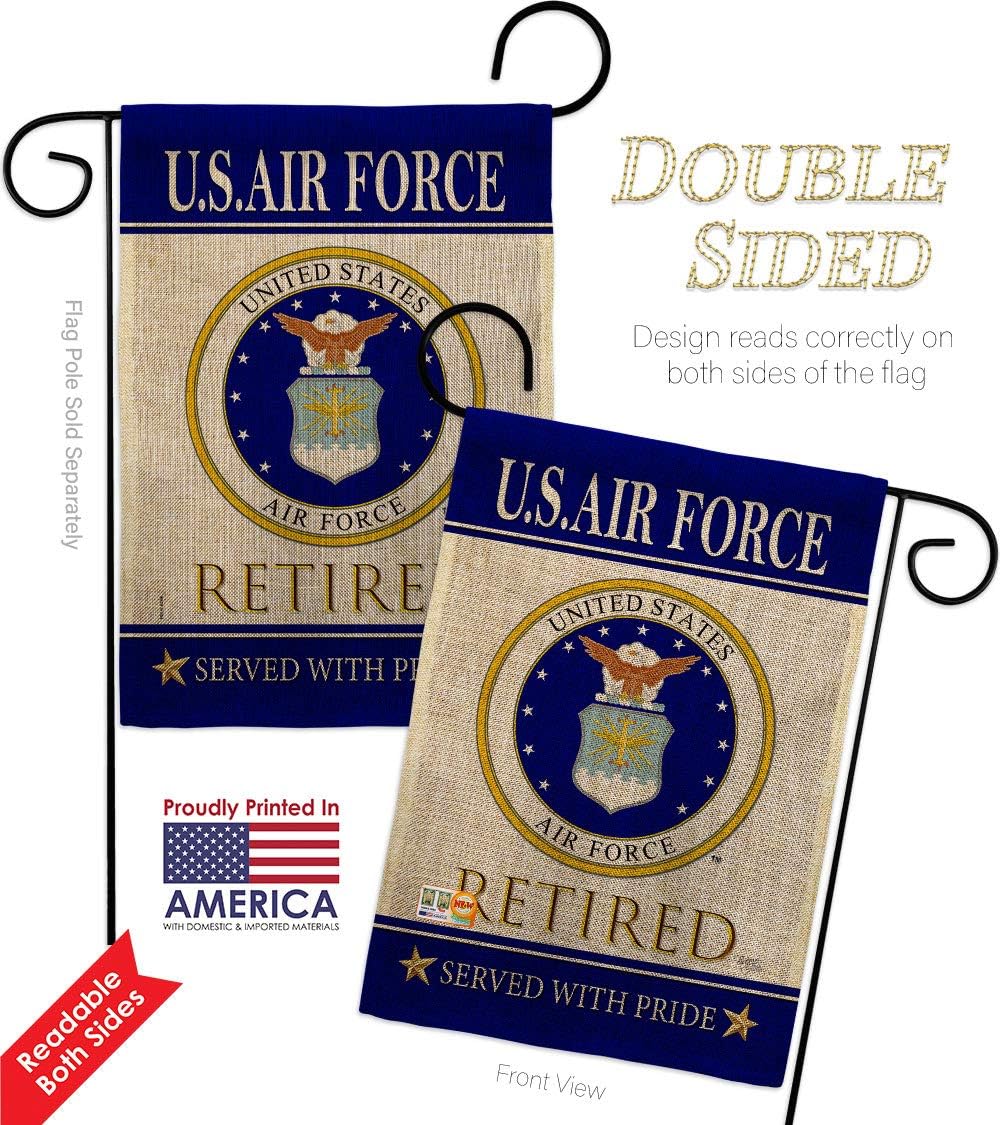 Air Force US Retired Burlap Garden Flag Set Mailbox Hanger Armed Forces USAF United State American Military Veteran Retire Official Small Gift Yard House Banner Double-Sided Made In USA 13 X 18.5