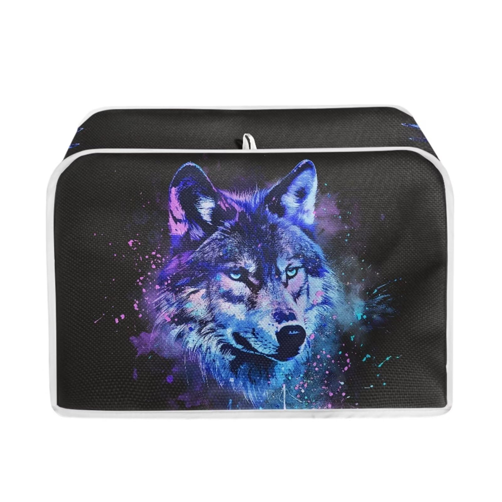 Bulopur Blue Wolf Print Bread Maker Oven Cover, 4 Slice Wide Slot Bread Maker Machine Dustproof Cover Kitchen Home Appliance Decor Covers Protector for Women Mother, Black