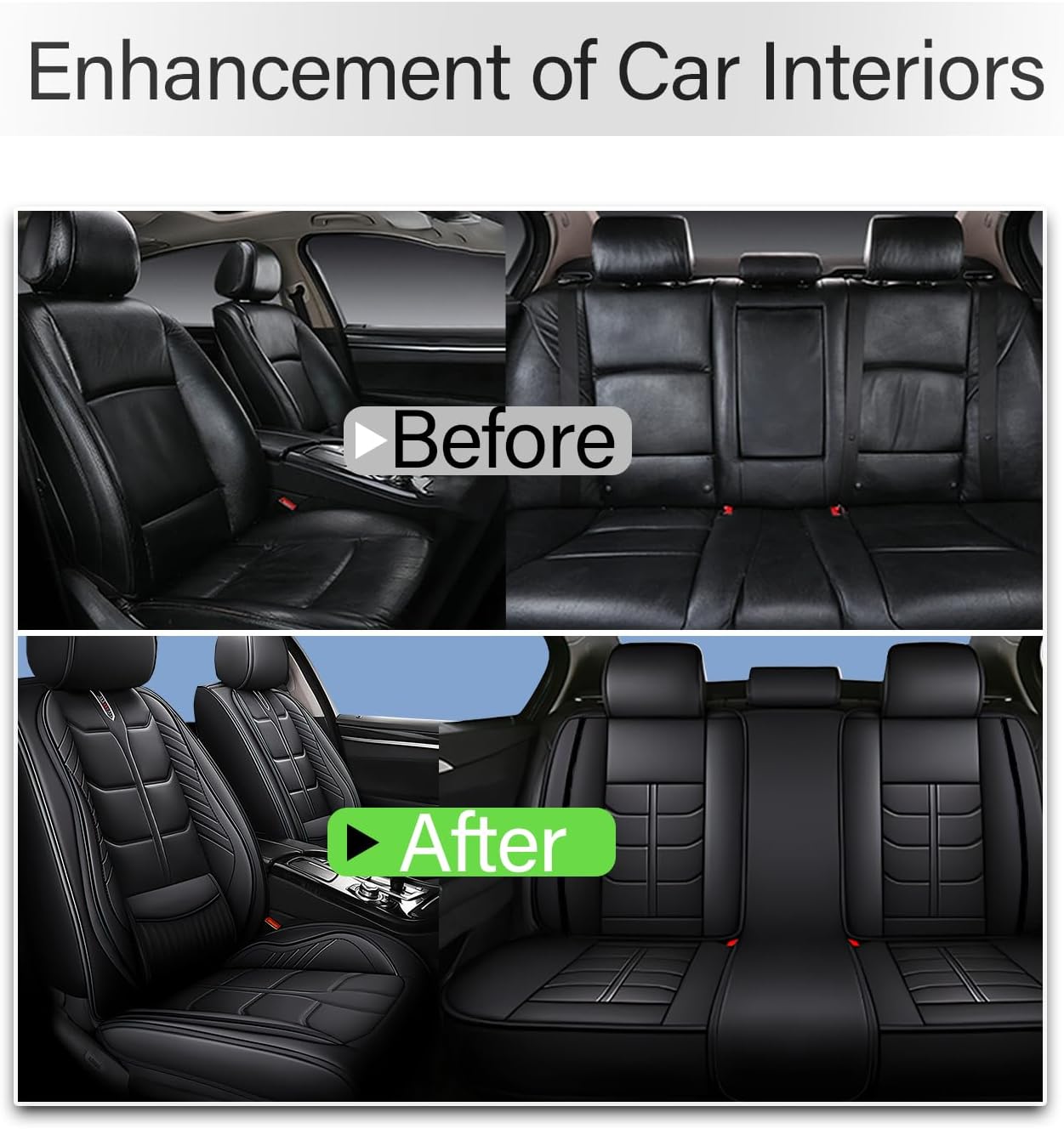 Custom Fit for Buick Enclave 2008-2025 Car Seat Covers Full Set,7-Seats PU Leather Seat Protectors | Heated & Ventilated | SRS Airbag Compatible |Full Set,Black