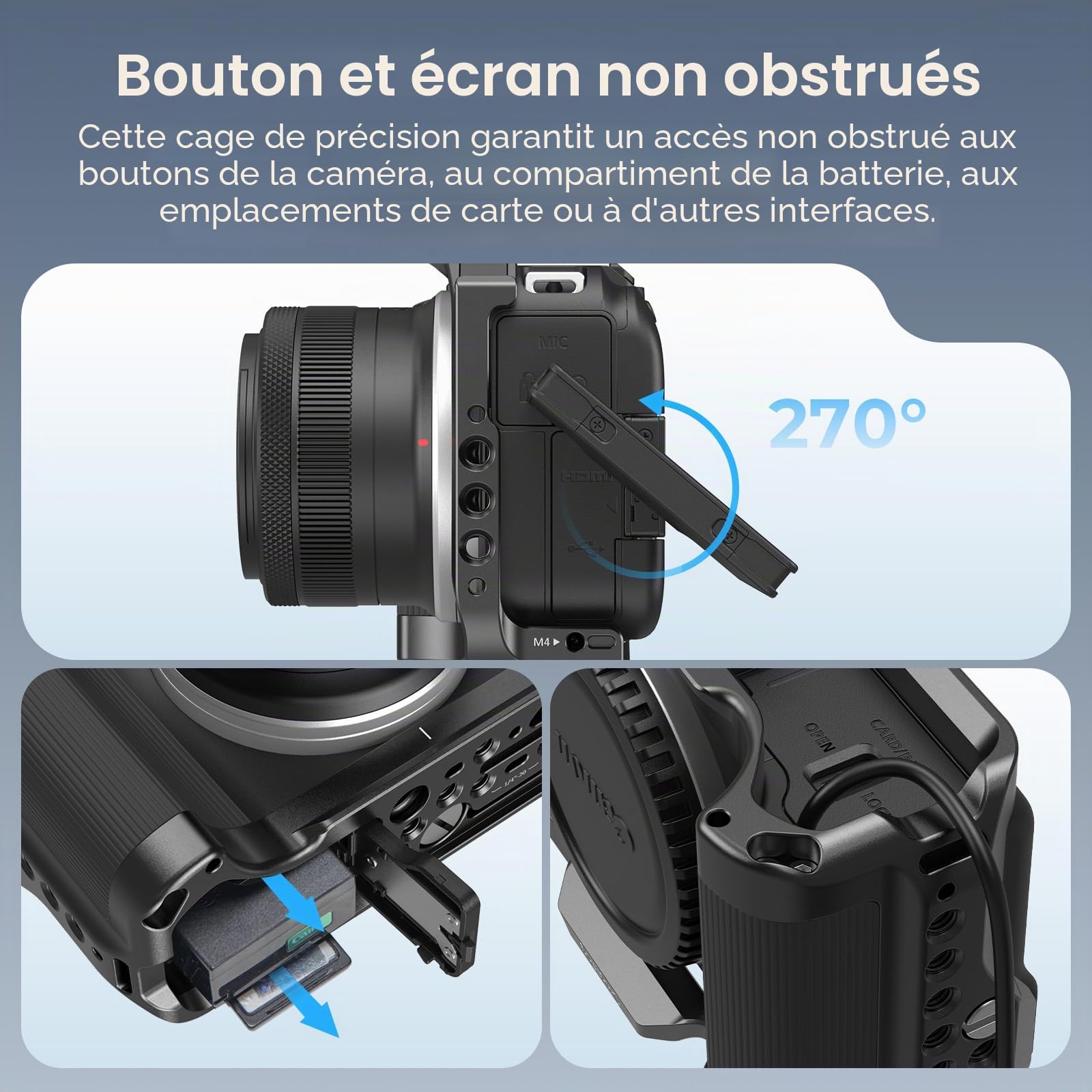 SMALLRIG R50 V Cage pour Appareil Photo pour Canon R50V, Poignée Ergonomique Intégrée, Plaque QR pour Arca, Trou Fileté 1/4"-20, Trous 3/8"-16 pour ARRI, Prise de Vue Verticale (Noir) - 5427