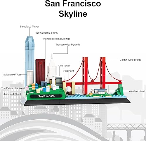 Miniatura 4 de Apostrophe Games Juego de bloques de construcción de San Francisco Skyline (459 piezas) con puente Golden Gate y más - Modelo de arquitectura para