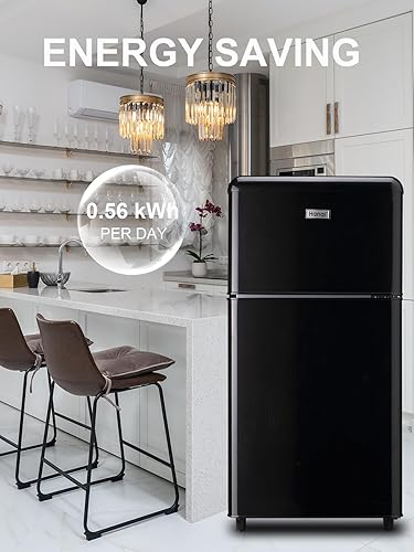 Miniatura 7 de WANAI Refrigerador compacto de 3.2 pies cúbicos, mini refrigerador retro con congelador de 2 puertas con 7 modos de temperatura, estantes