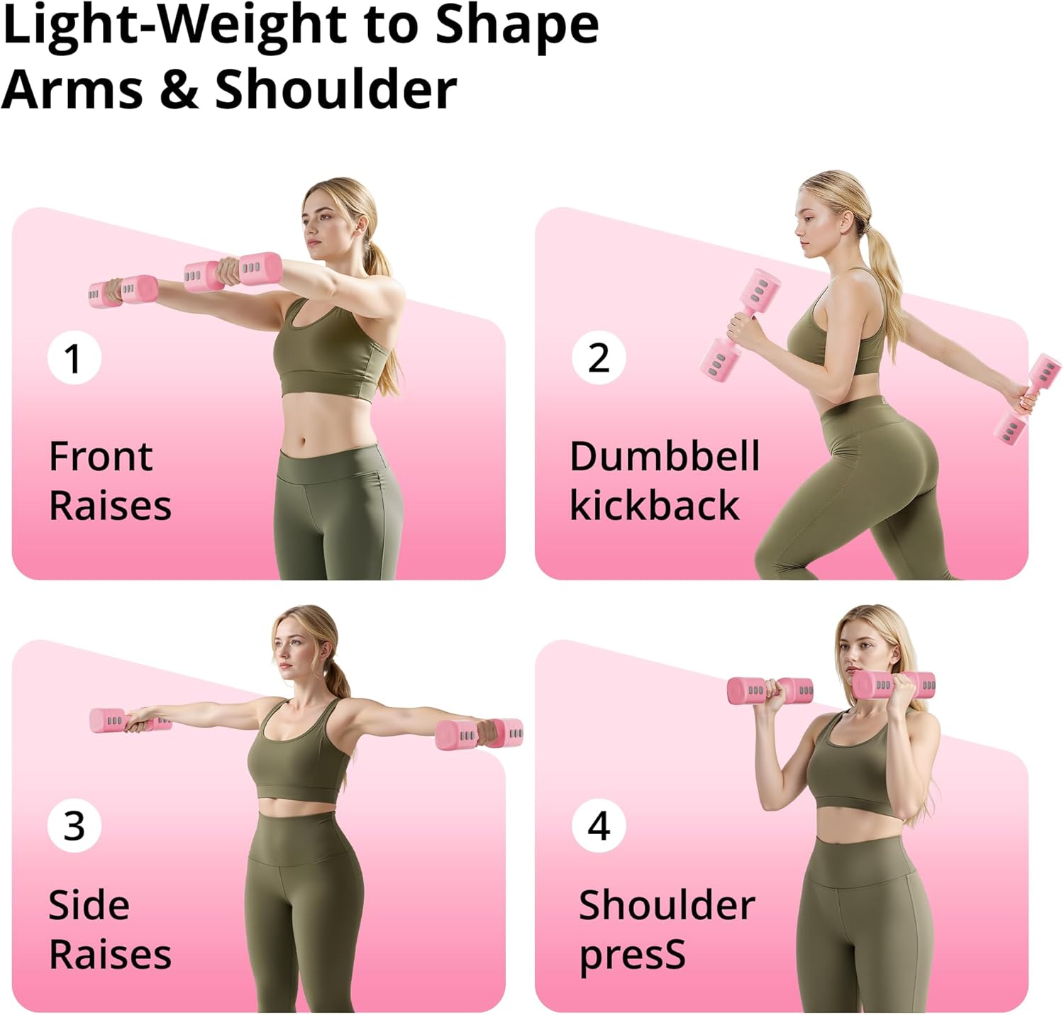 2-in-1 Adjustable Dumbbell Set for Women - 4 Levels (2.2lbs to 12.1lbs) - Home Gym Weights for Women at Home - Fitness Dumbbells