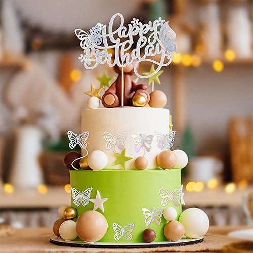 Miniatura 6 de 25 decoraciones de mariposa para tartas con purpurina 3D de mariposa con decoración de pastel de feliz cumpleaños para boda, aniversario, baby