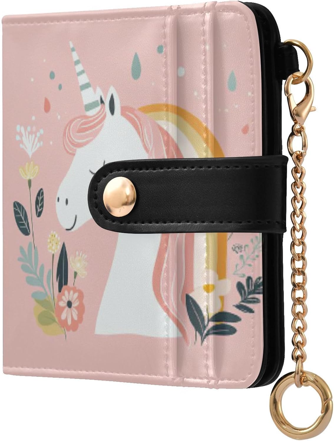 Pastel Rainbow Dreamy unicorns Ladies Classic Foldable Wallet Waterproof Premium PU Leather Wallet for Girls Women Ladies