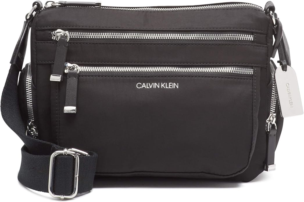 Calvin Klein Kimberly Nylon Organizational Crossbody, Black/Silver