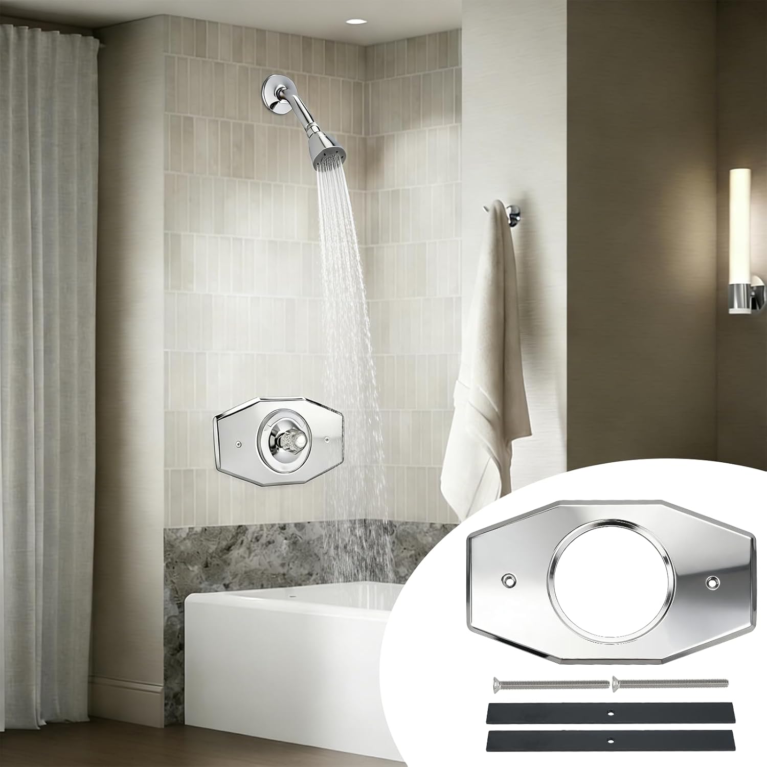 A502-26 One-Hole Remodel Cover Plate Compatible with Moen & Delta Shower Valve Trim, Single Hole Conversion Plate for Bathroom Wall Repair