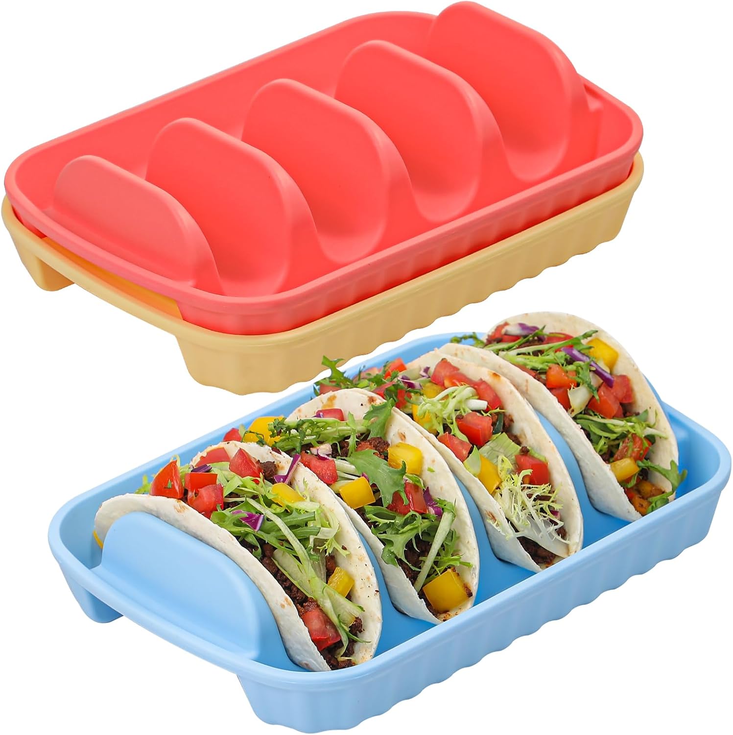 Webake 3 Packs Extra Strong Silicone Taco Holder 5mm Thickness, BPA Free & Macrowave Safe, 9.8" Large Reusable Divided Taco Plates, Effortlessly Portable & Dishwasher-Safe