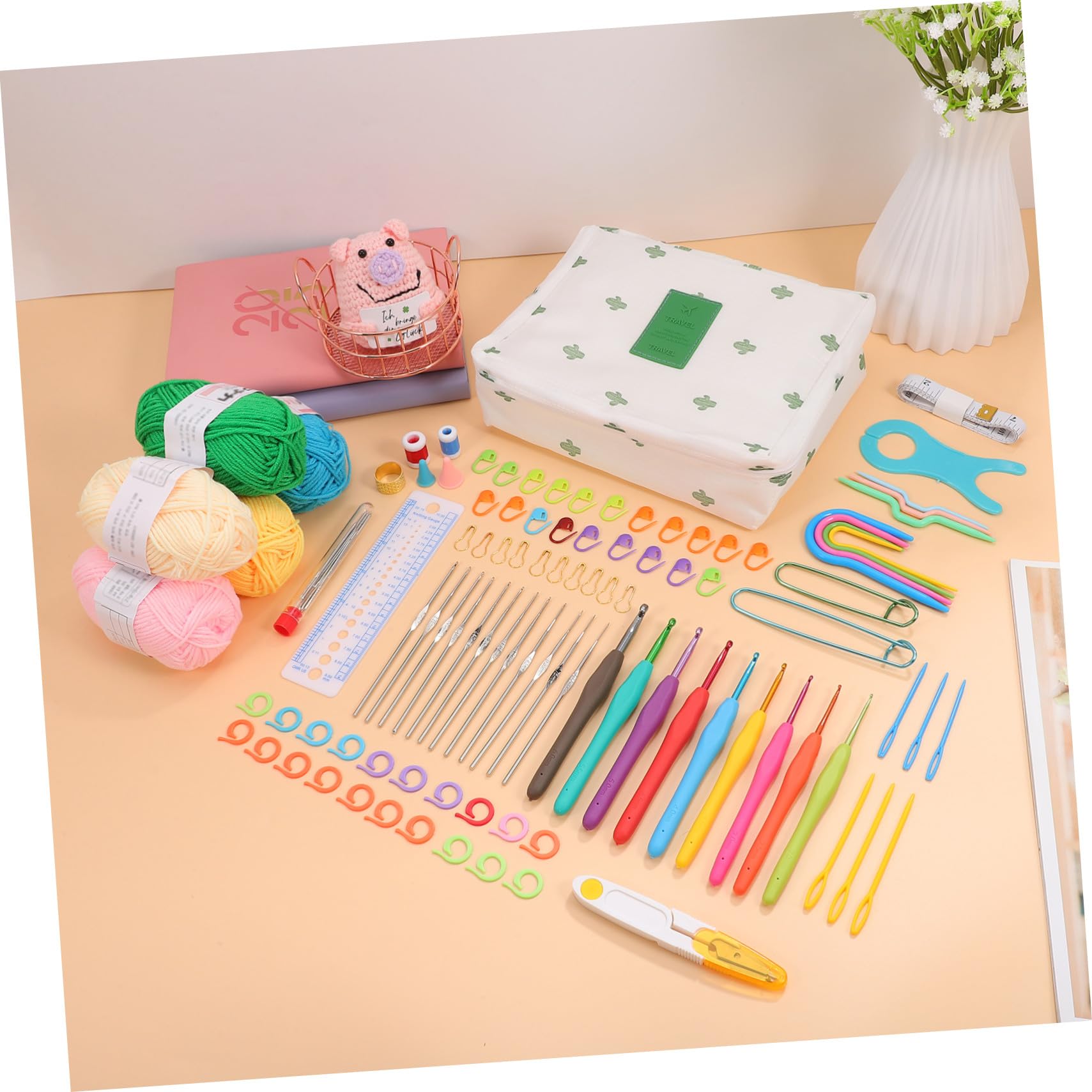 Parliky Kit di Strumenti per Uncinetto con Ferri Filato e Borsa per Trasporto Completo per Principianti e Lavori Artigianali di Maglieria
