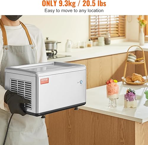 Miniatura 3 de VEVOR Máquina de helado frito, 12.6 x 8.5 pulgadas, 120 W, máquina de helados salteados con compresor y 2 raspadores, para hacer rollos de postre,