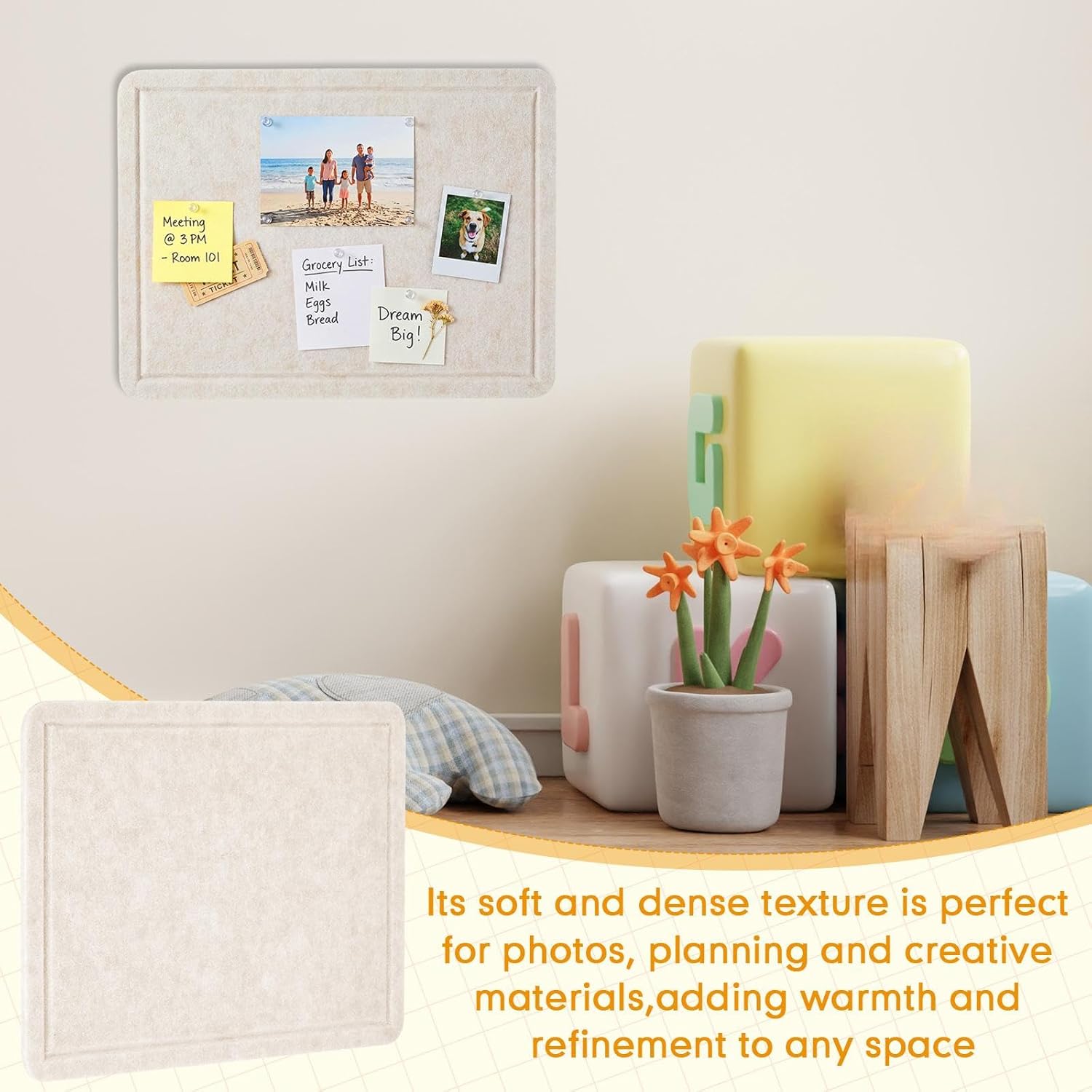 Maitys 6 Pack Felt Bulletin Board, 16x12 Inch Decorative Felt Pin Board with Self Adhesive and 60 Push pins, Foldable Fabric Cork Boards for Wall Decor, Office, Classroom, Dorm Room Organization